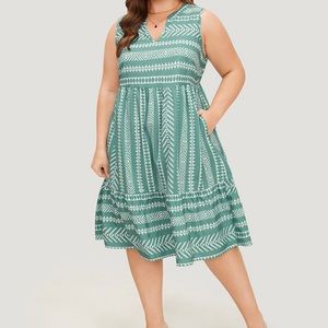 NWT striped geometric ruffle hem pocket tank dress.